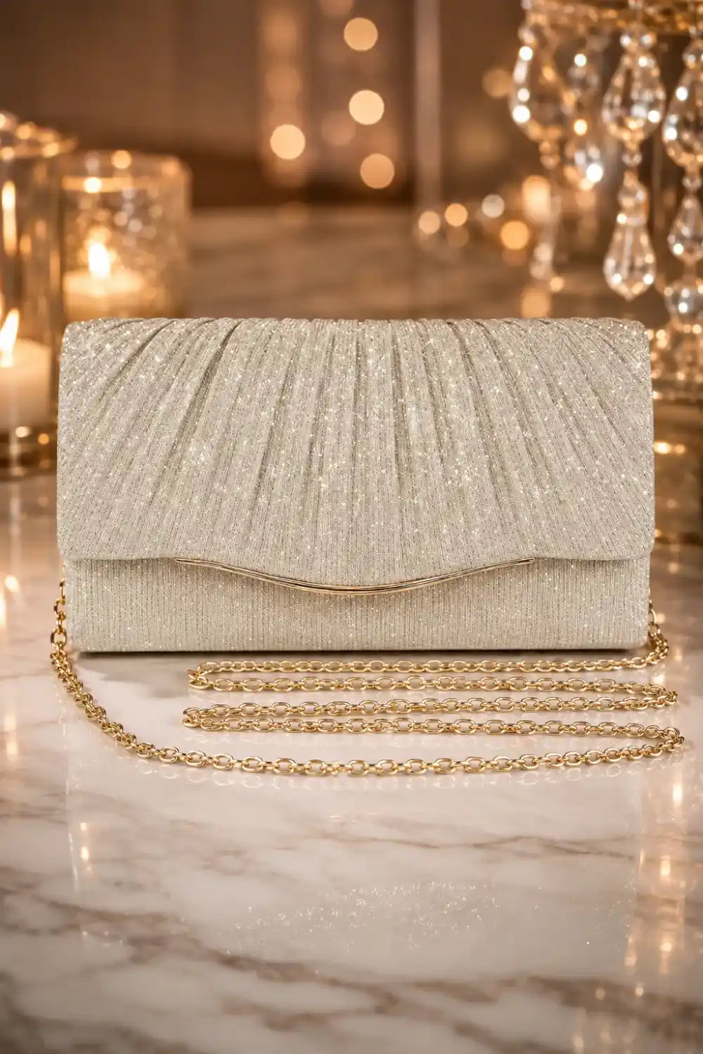 Elegant Pleated Evening Clutch Bag with Chain
