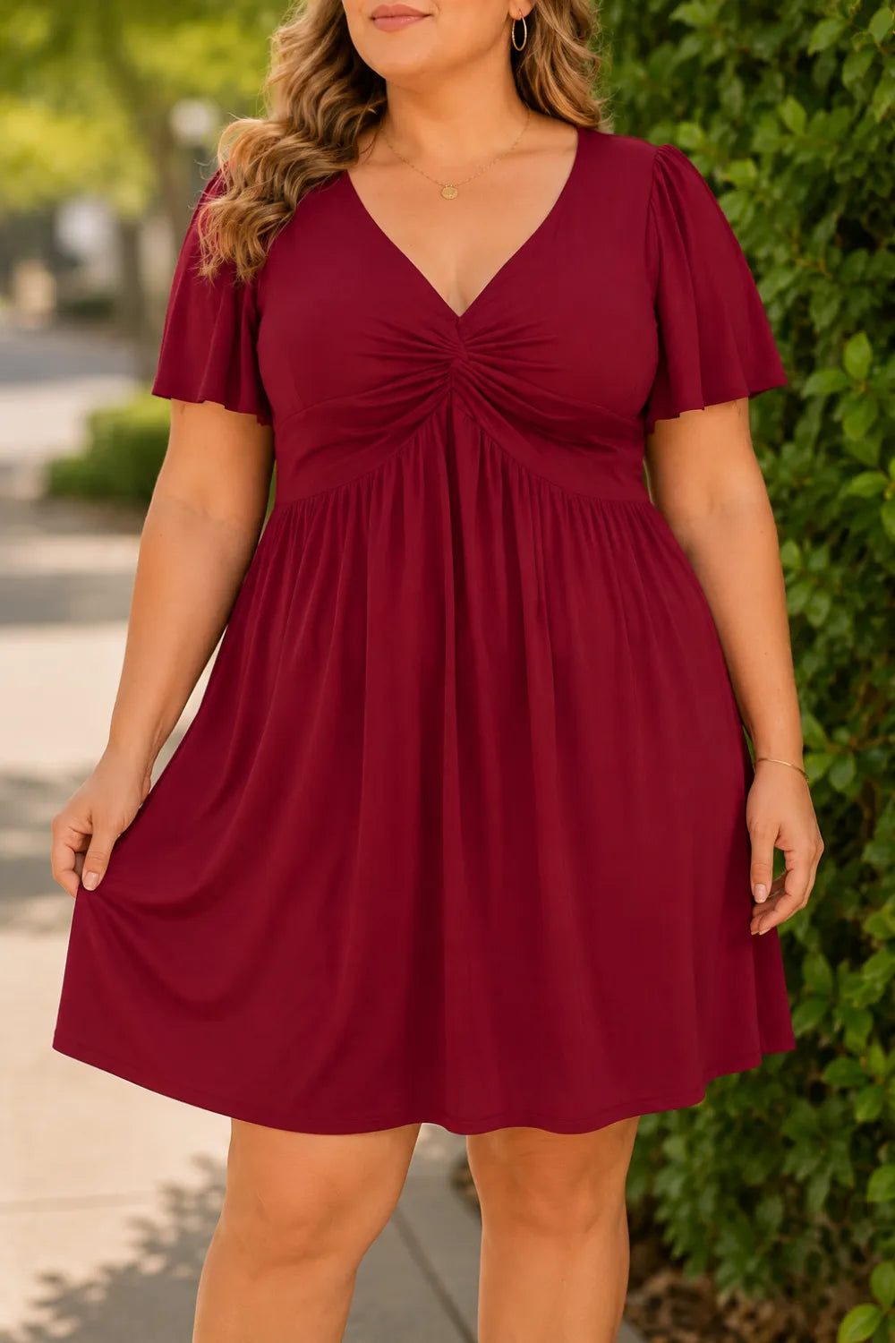 Plus Size V Neck Mini Dress(SALE)