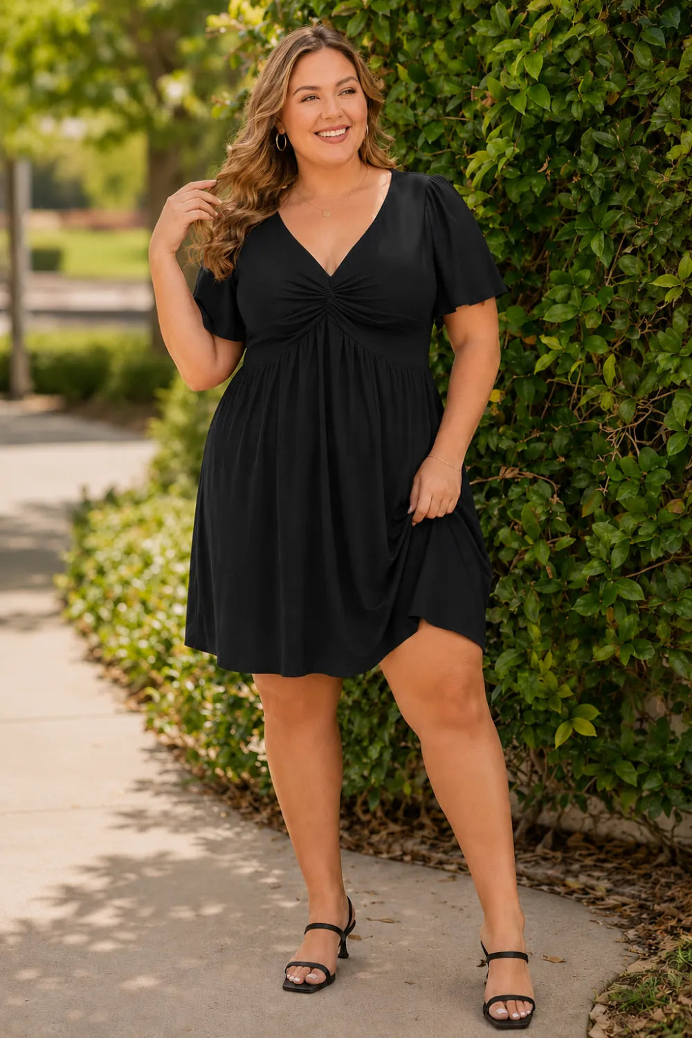 Plus Size V Neck Mini Dress(SALE)