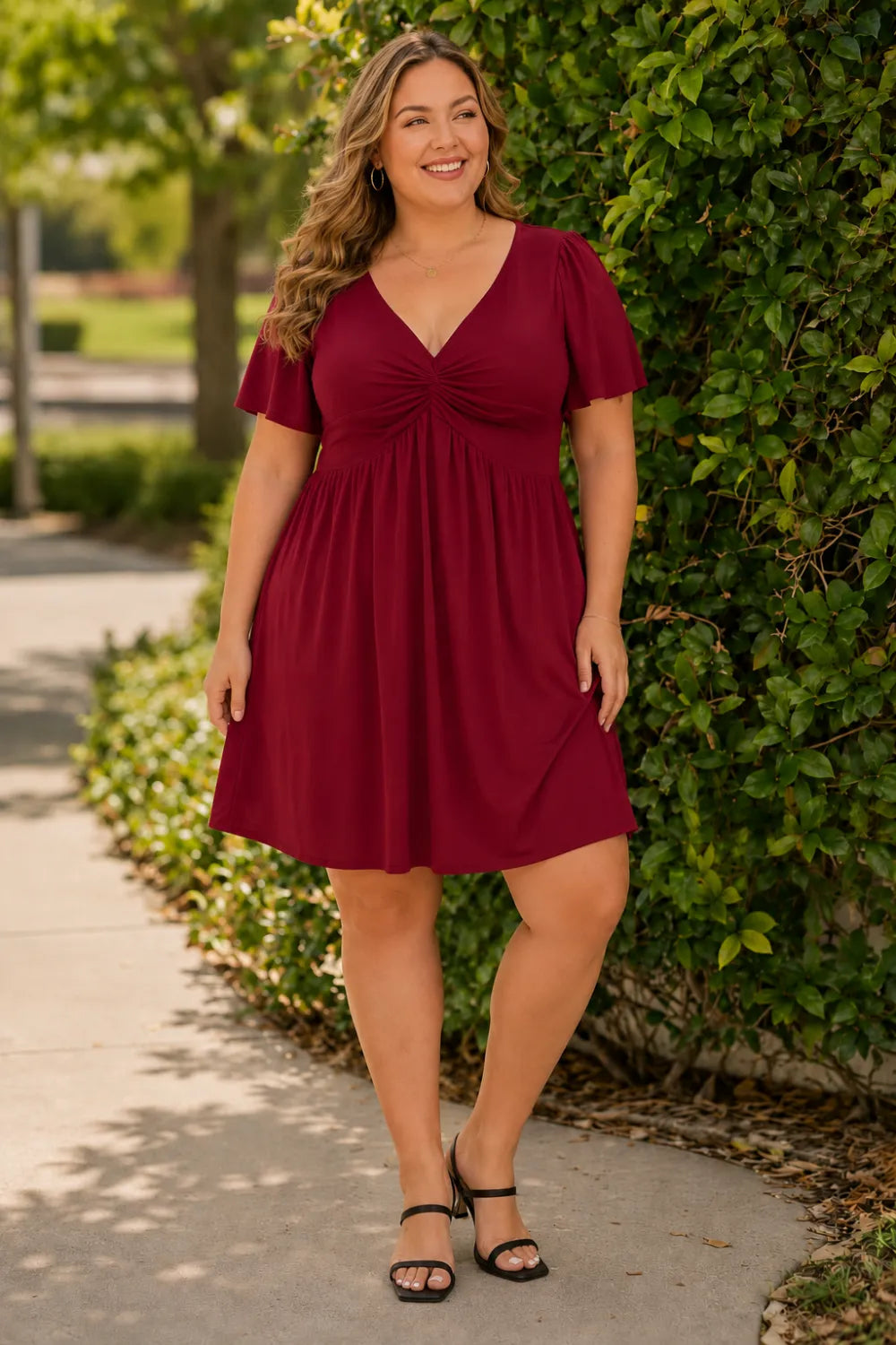 Plus Size V Neck Mini Dress(SALE)