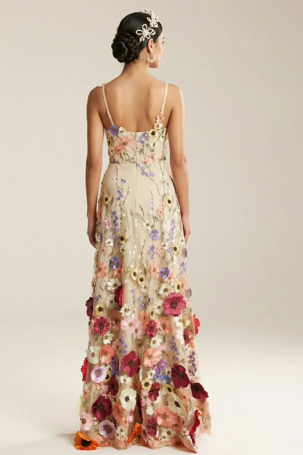 Romantic Floral Embroidered Wedding Guest Maxi Dress