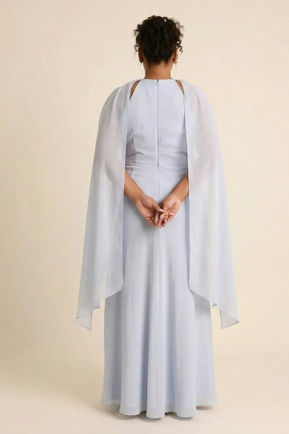 Aurora Light Blue Cape Formal Maxi Dress