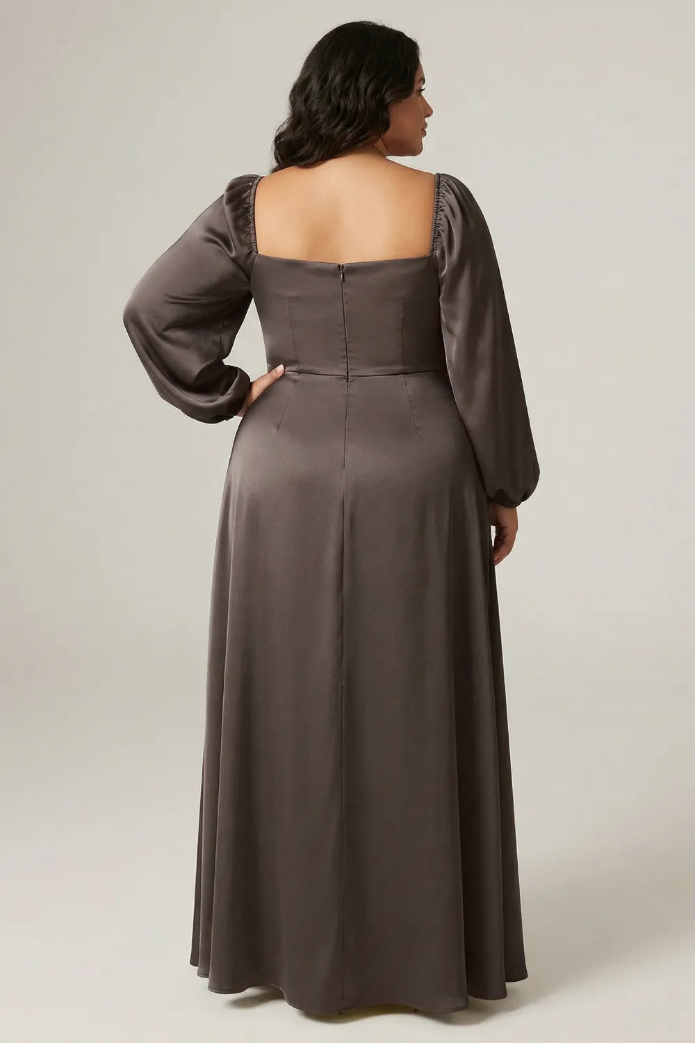 Elegant Brown Satin Formal Maxi Dress