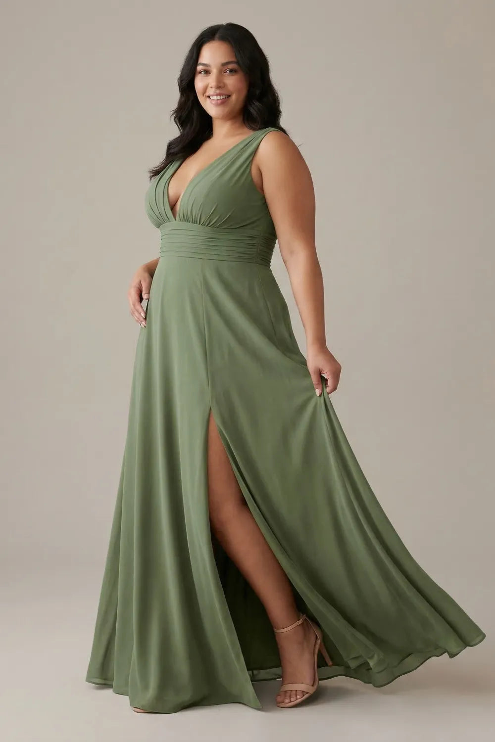 Aria Sage Green Deep V Bridesmaid Dress