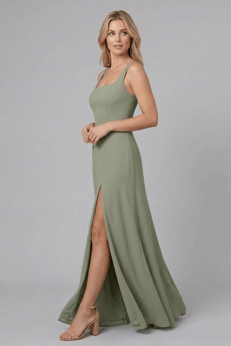 Sienna Sage Green Square Neck Bridesmaid Dress