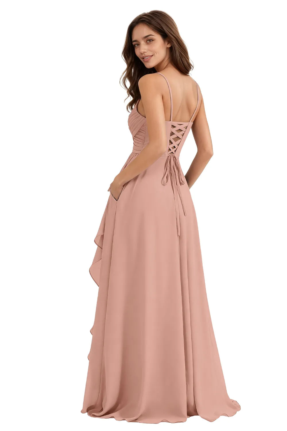 Flowy Chiffon Bridesmaid Dress with Pockets