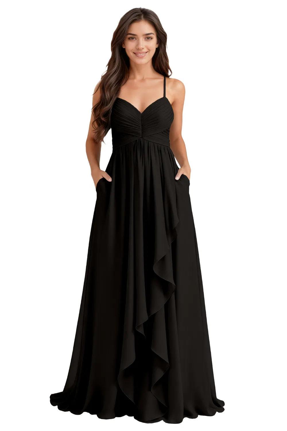 Flowy Chiffon Bridesmaid Dress with Pockets