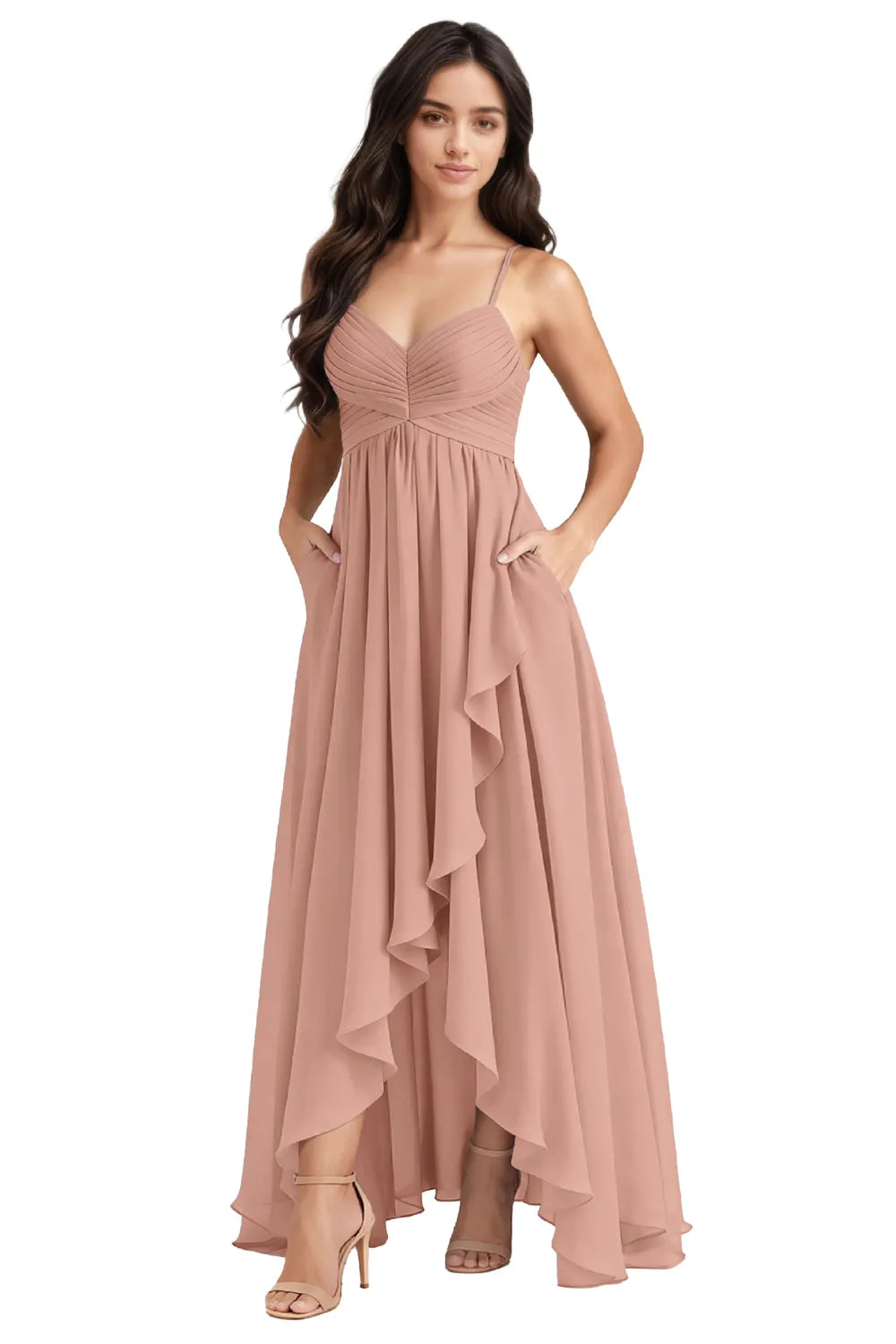 Flowy Chiffon Bridesmaid Dress with Pockets