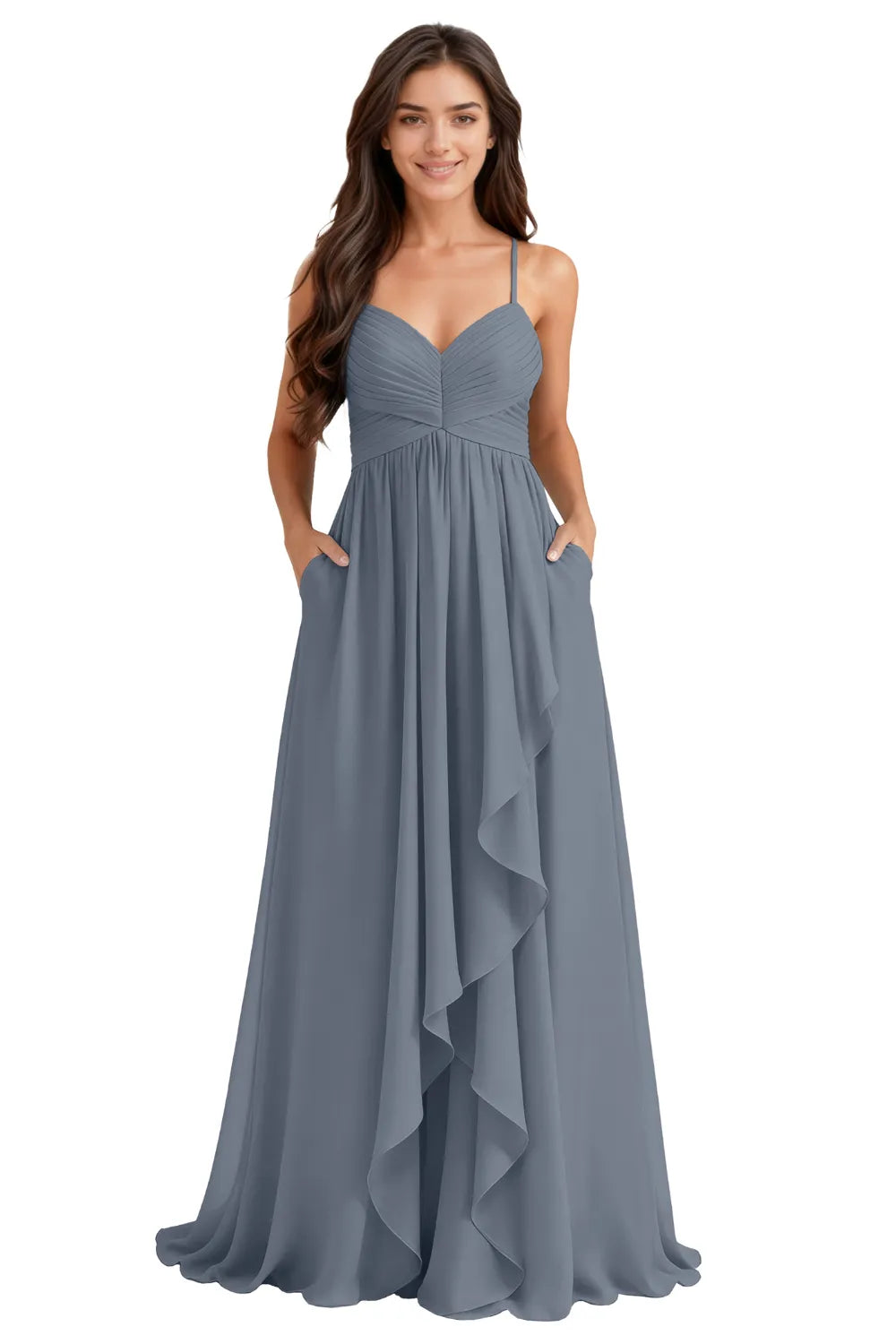 Flowy Chiffon Bridesmaid Dress with Pockets
