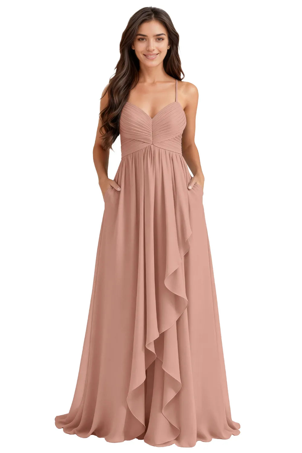 Flowy Chiffon Bridesmaid Dress with Pockets