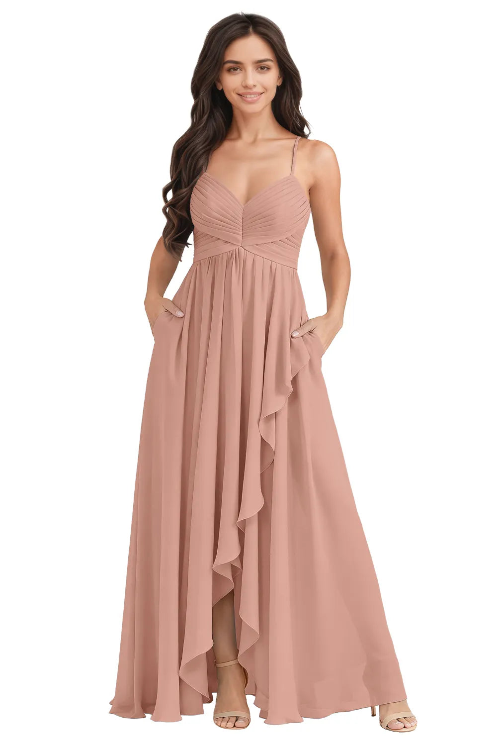 Flowy Chiffon Bridesmaid Dress with Pockets