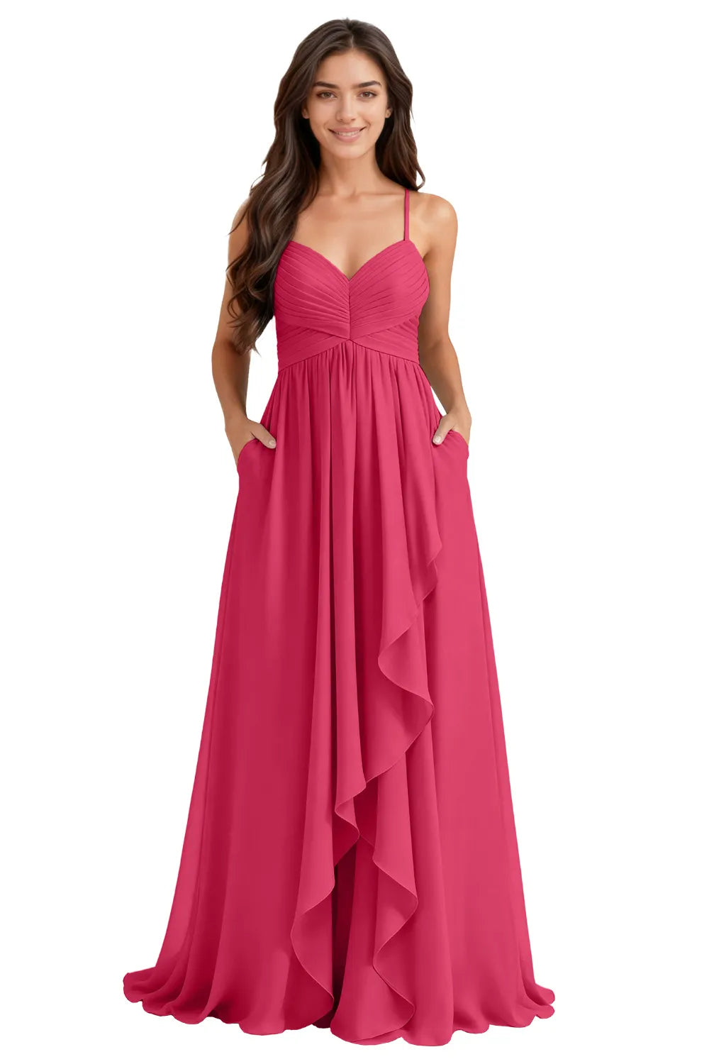 Flowy Chiffon Bridesmaid Dress with Pockets