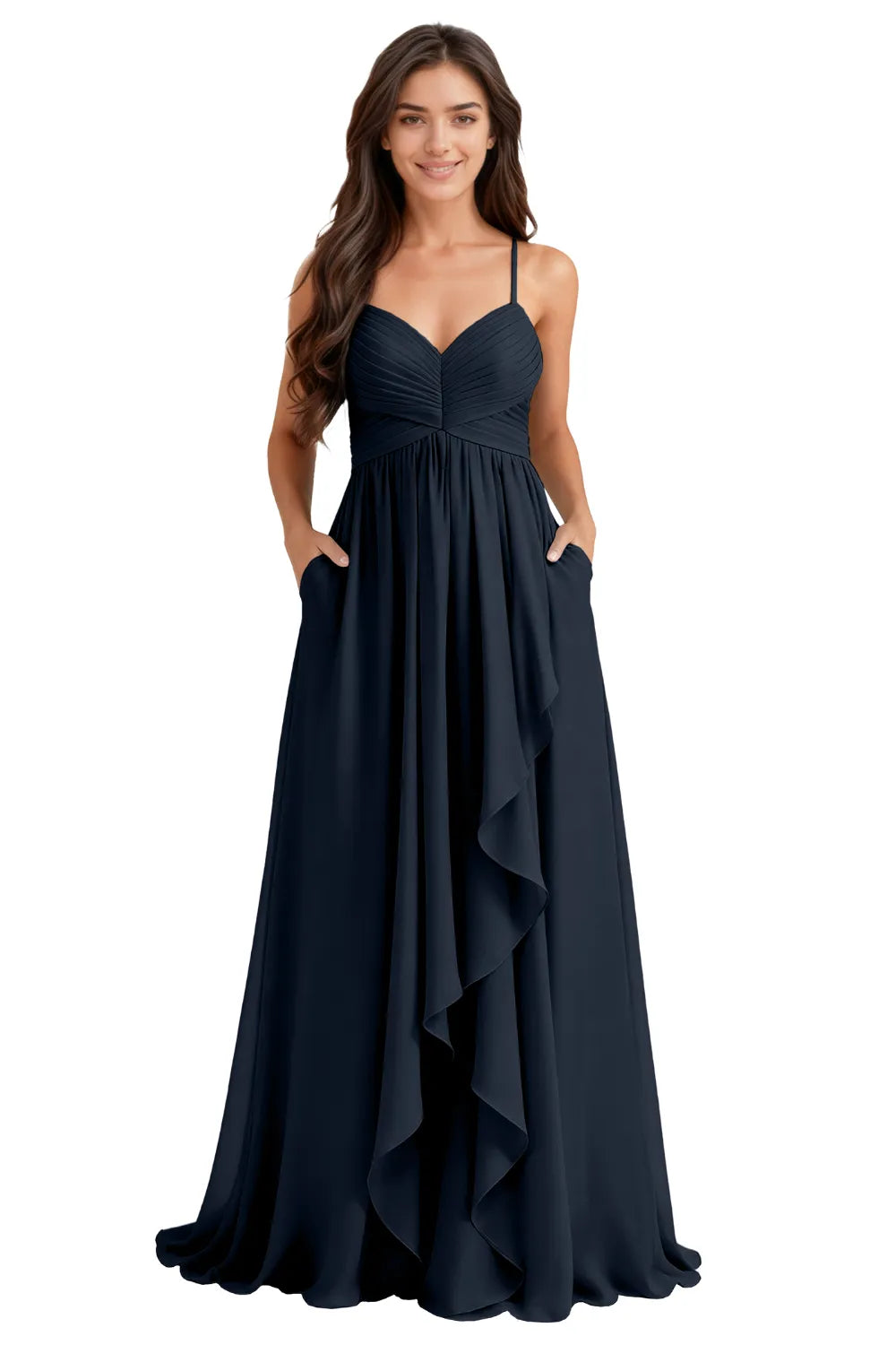 Flowy Chiffon Bridesmaid Dress with Pockets