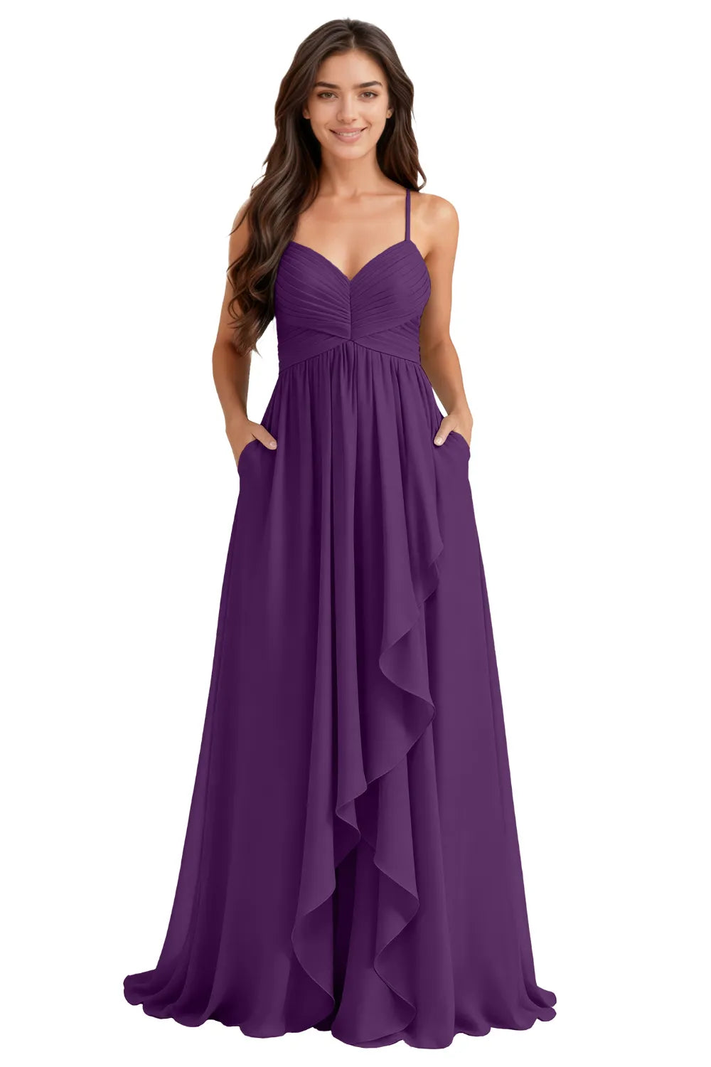 Flowy Chiffon Bridesmaid Dress with Pockets