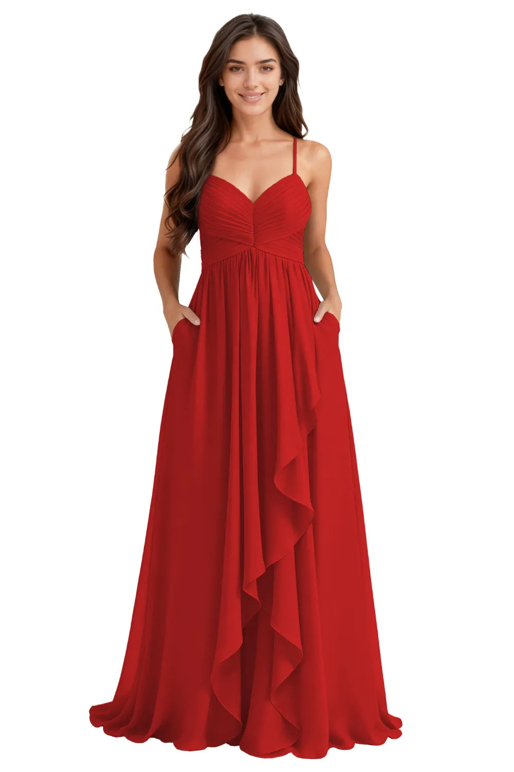 Flowy Chiffon Bridesmaid Dress with Pockets