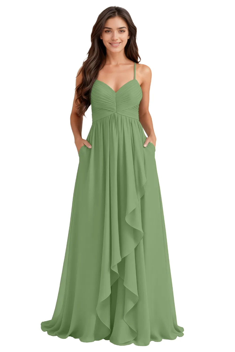 Flowy Chiffon Bridesmaid Dress with Pockets