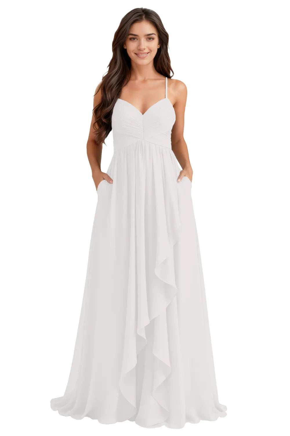 Flowy Chiffon Bridesmaid Dress with Pockets