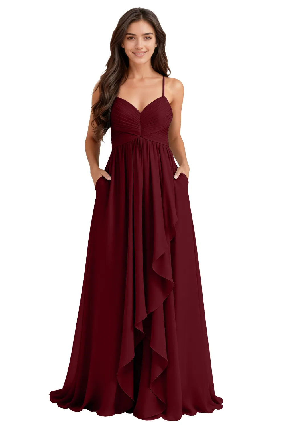 Flowy Chiffon Bridesmaid Dress with Pockets