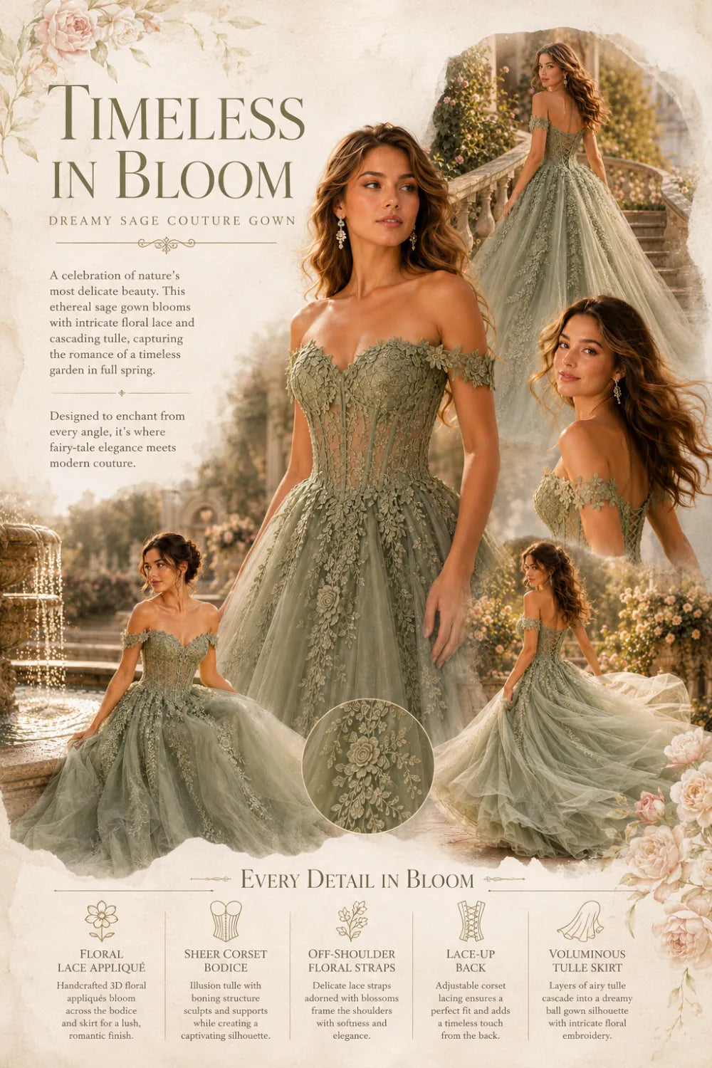 Off Shoulder Sage Green Prom Dress