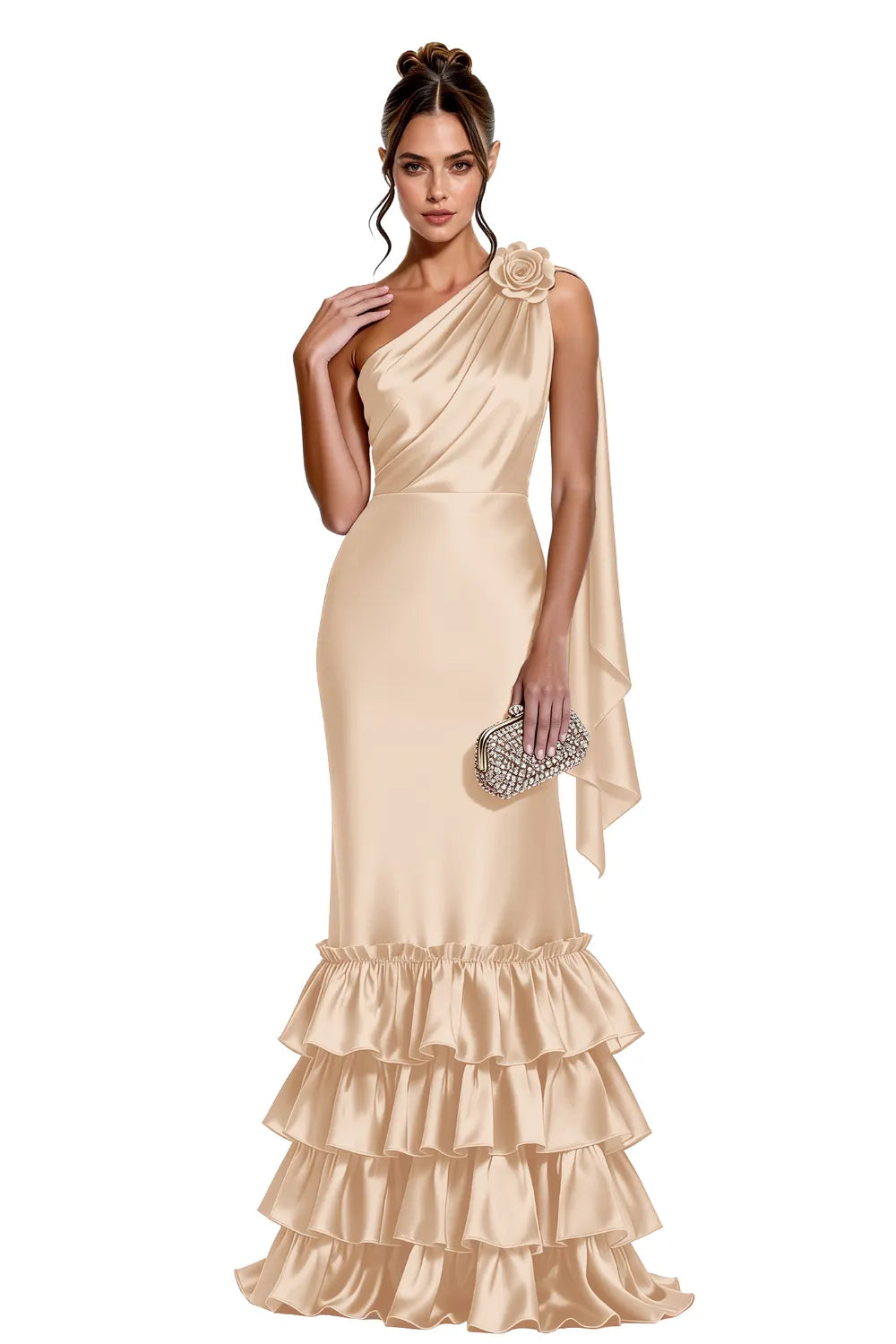 Elegant One Shoulder Satin Mermaid Evening Gown