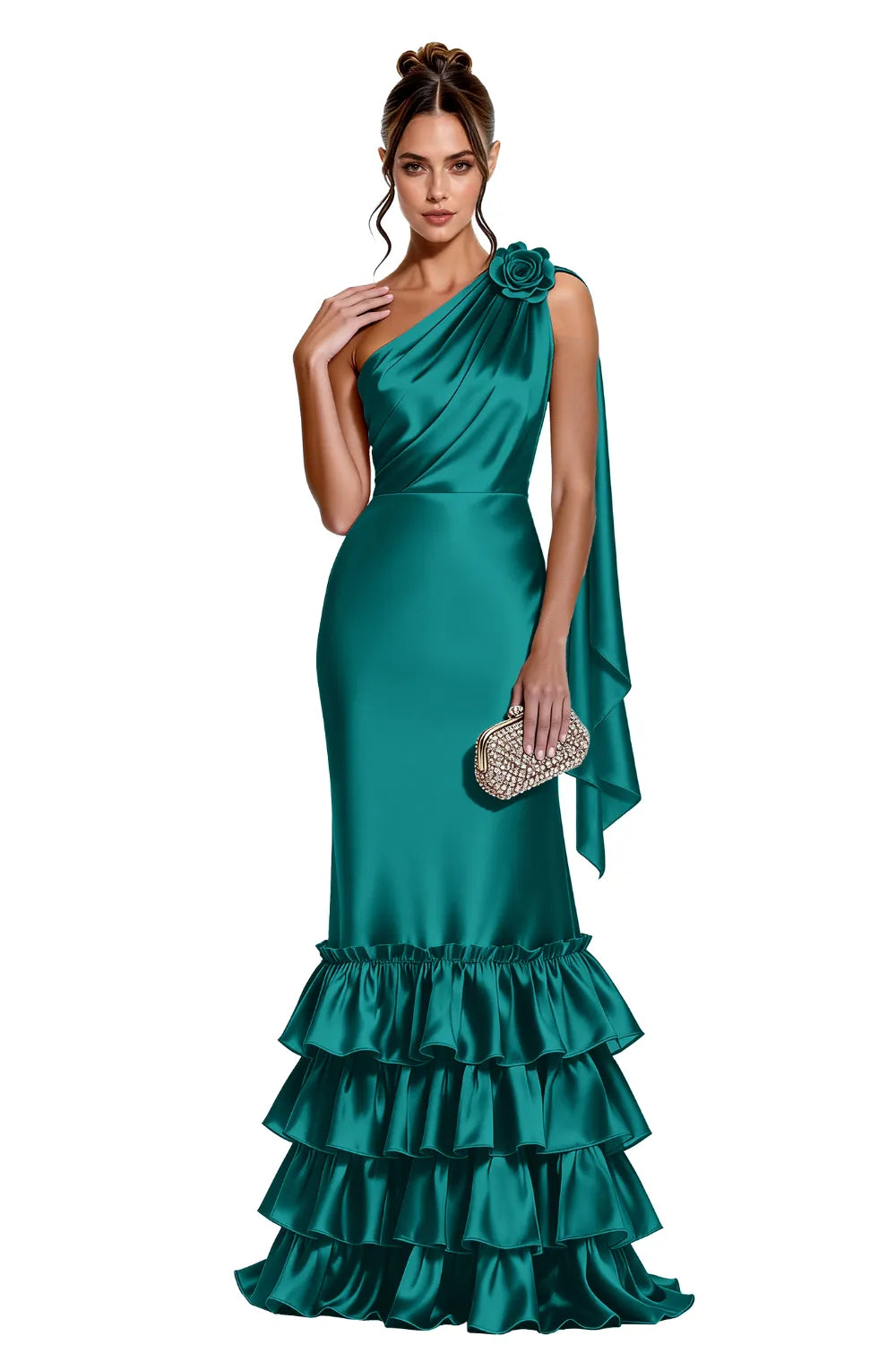 Elegant One Shoulder Satin Mermaid Evening Gown