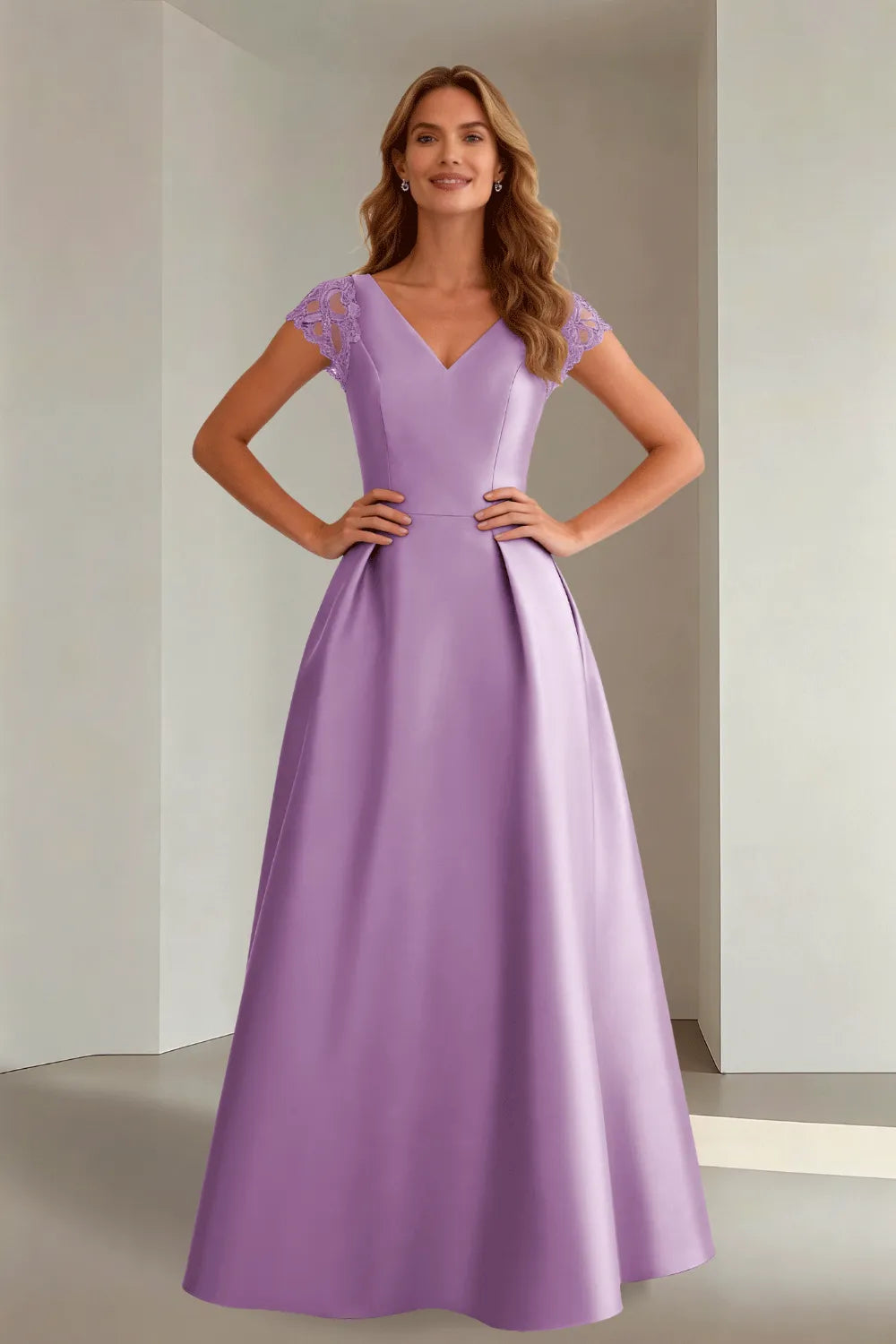 Classic Floor Length Satin Evening Gown for Wedding Guests