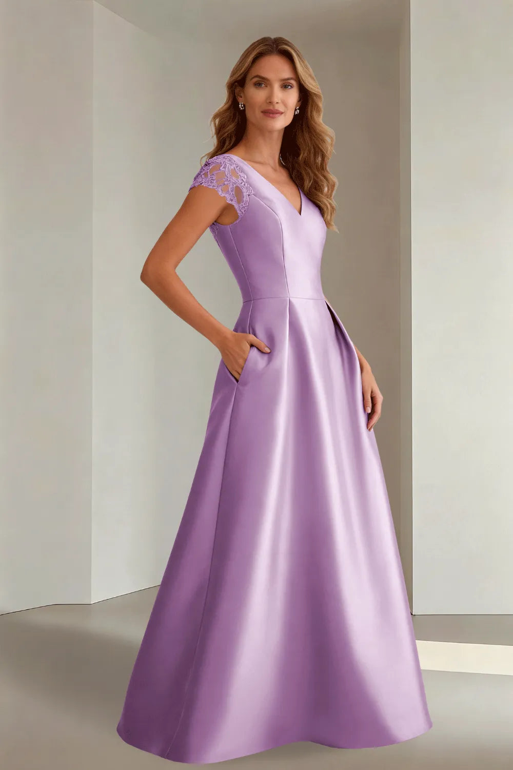 Classic Floor Length Satin Evening Gown for Wedding Guests