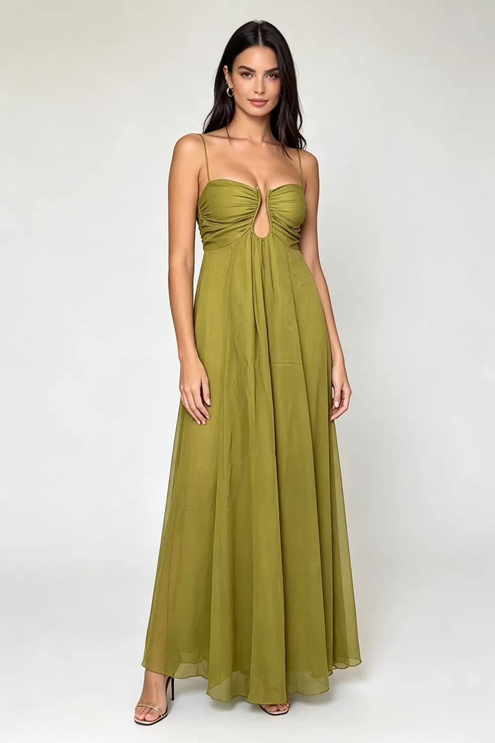 Ruched Front Cutout Maxi Dress(SALE)