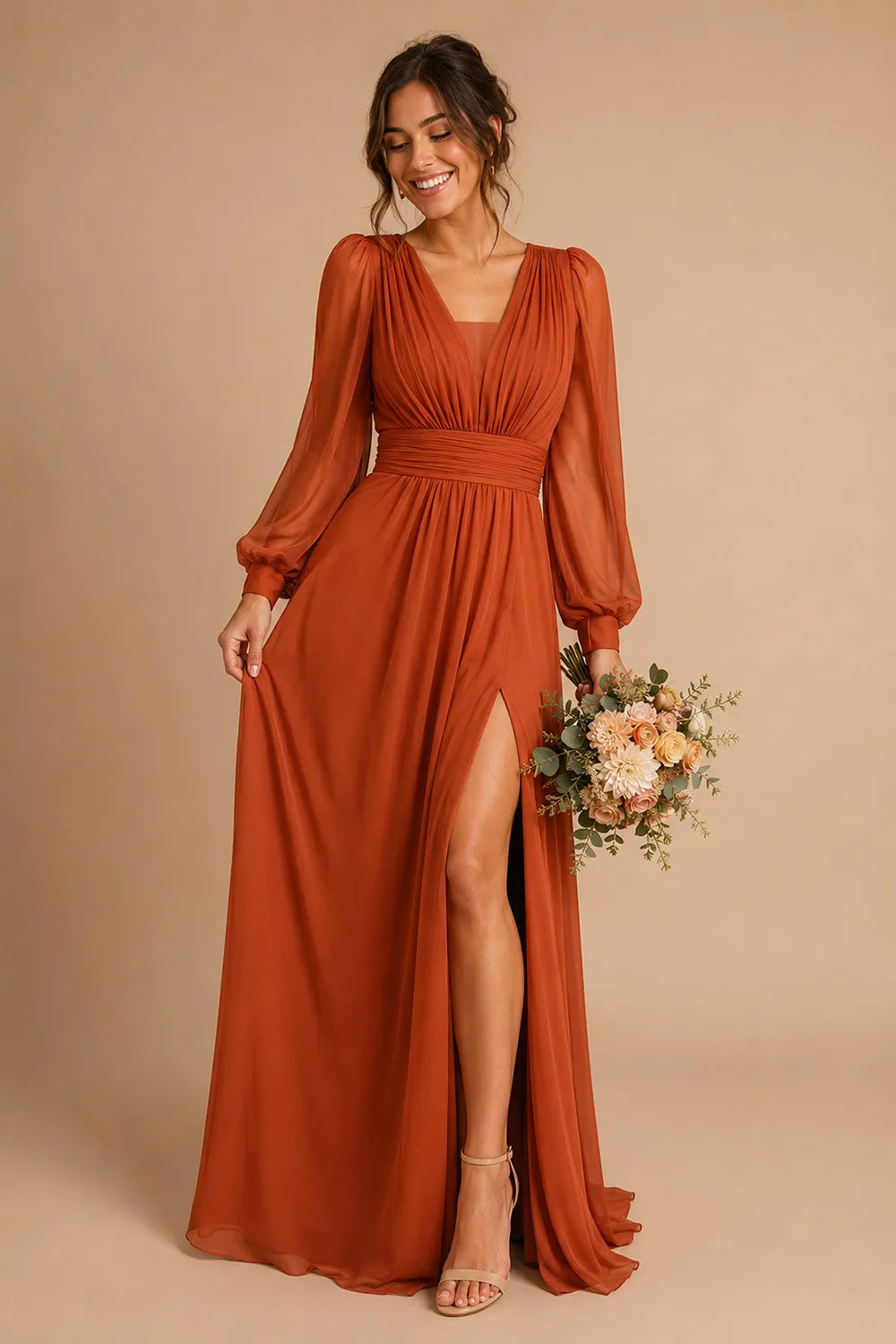 Valeria Ruched Waist Chiffon Evening Dress