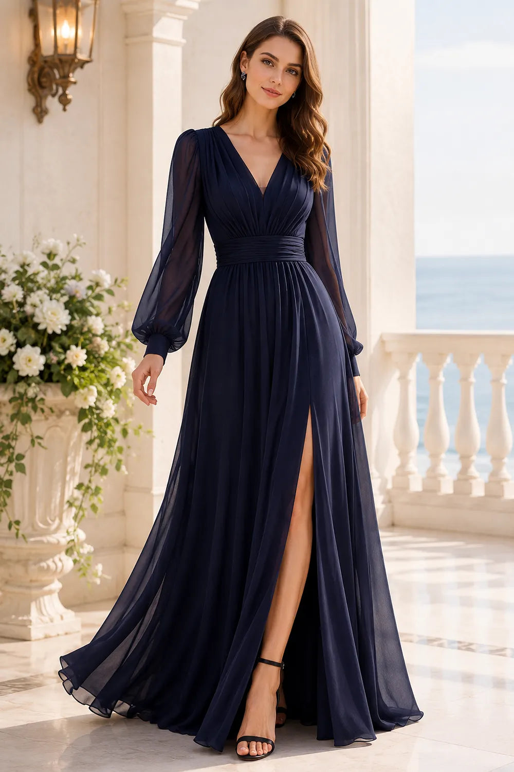 Valeria Ruched Waist Chiffon Evening Dress