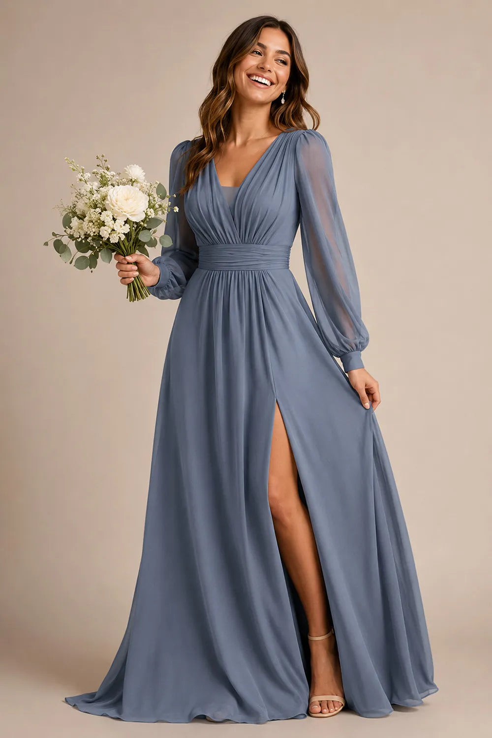 Valeria Ruched Waist Chiffon Evening Dress