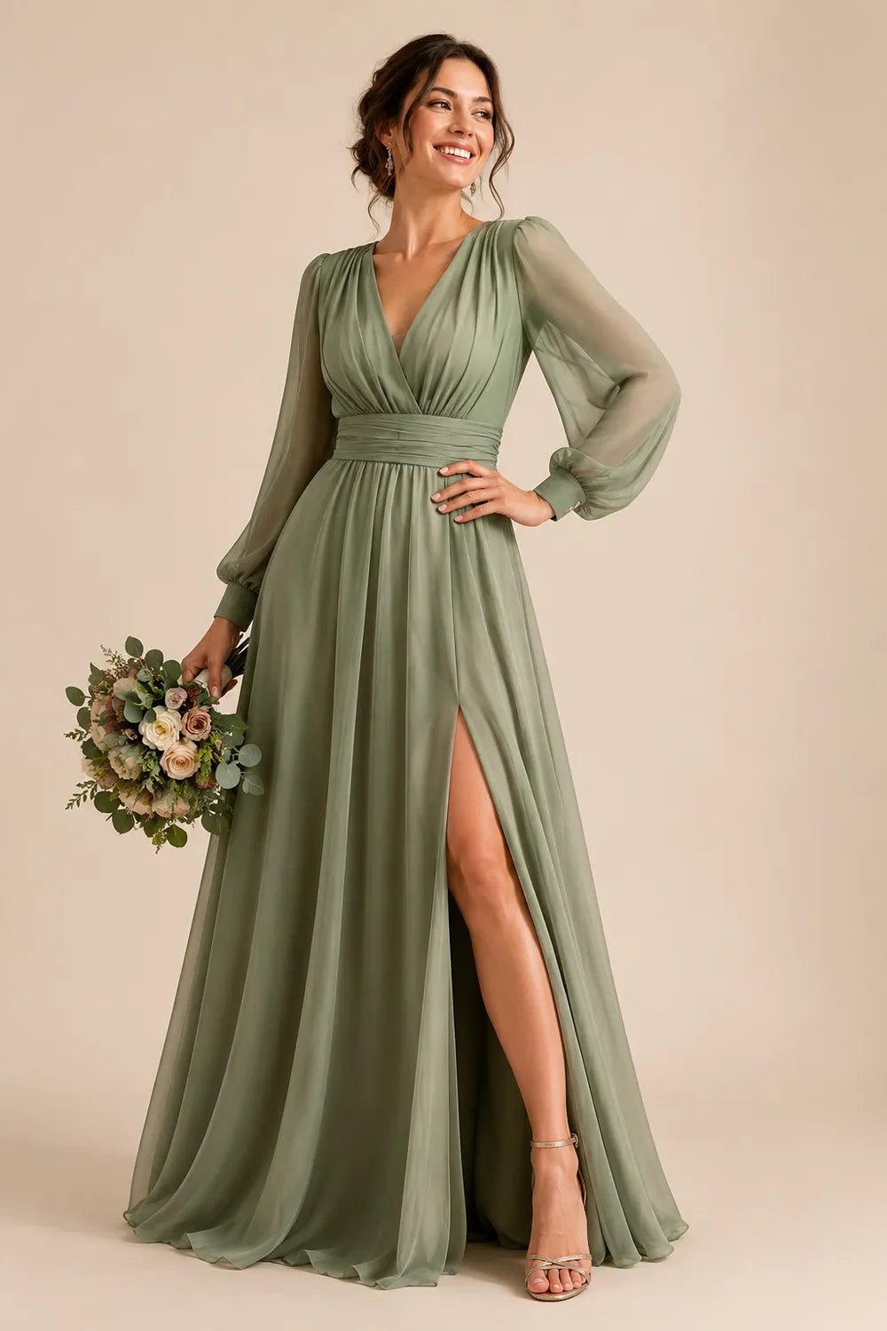 Valeria Ruched Waist Chiffon Evening Dress
