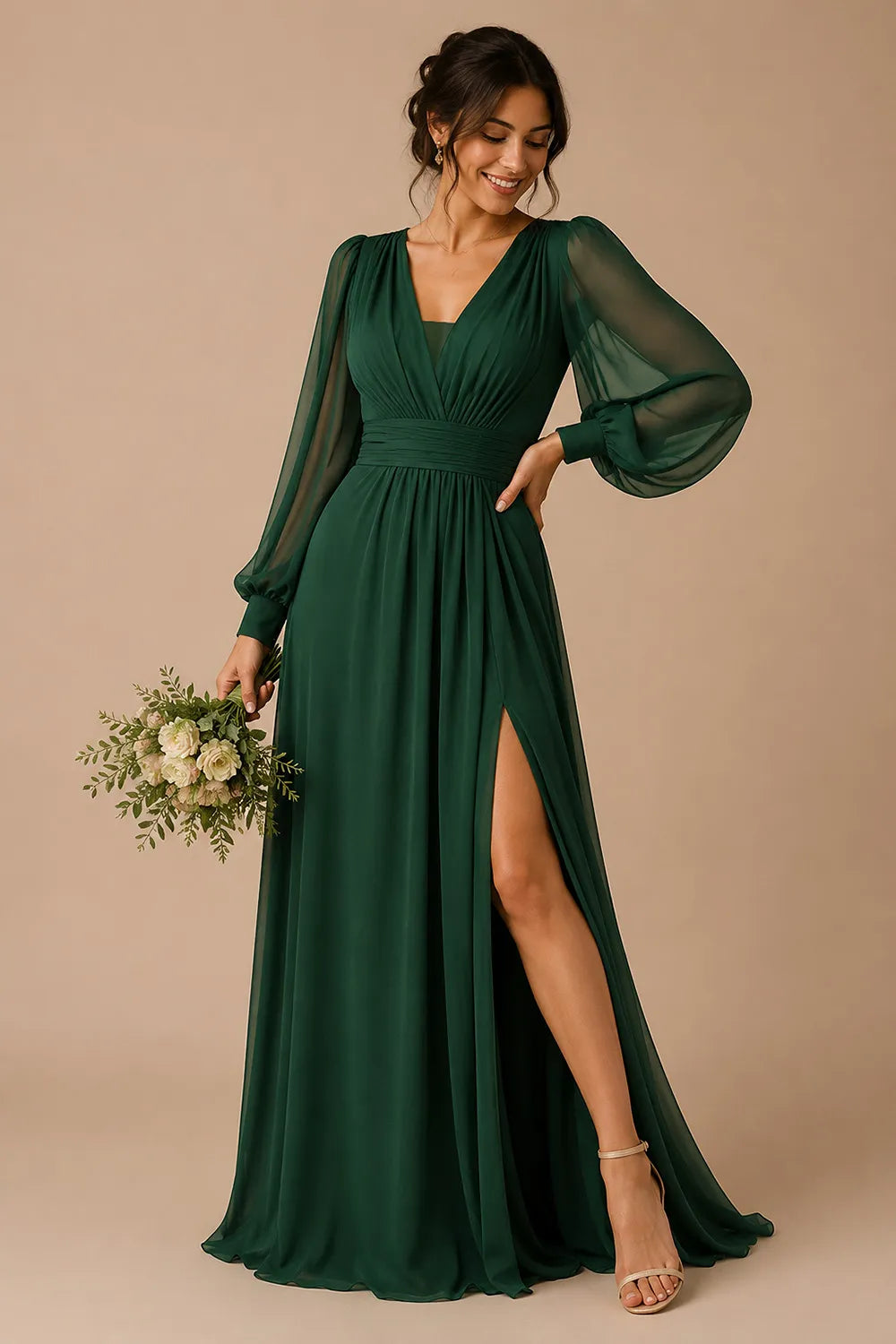 Valeria Ruched Waist Chiffon Evening Dress