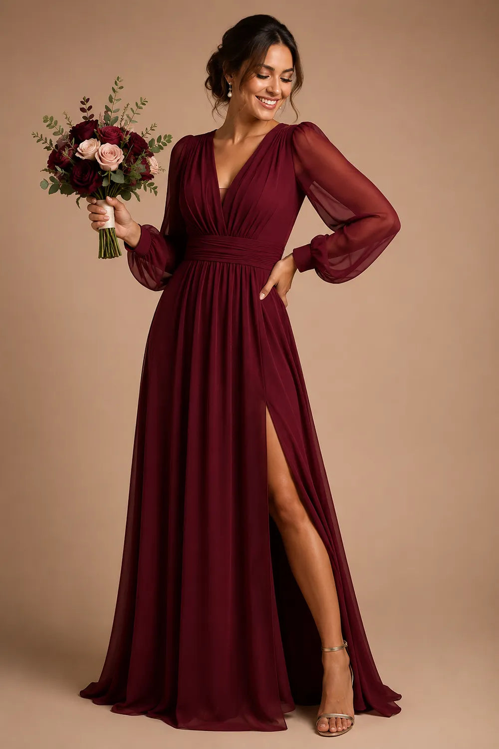 Valeria Ruched Waist Chiffon Evening Dress