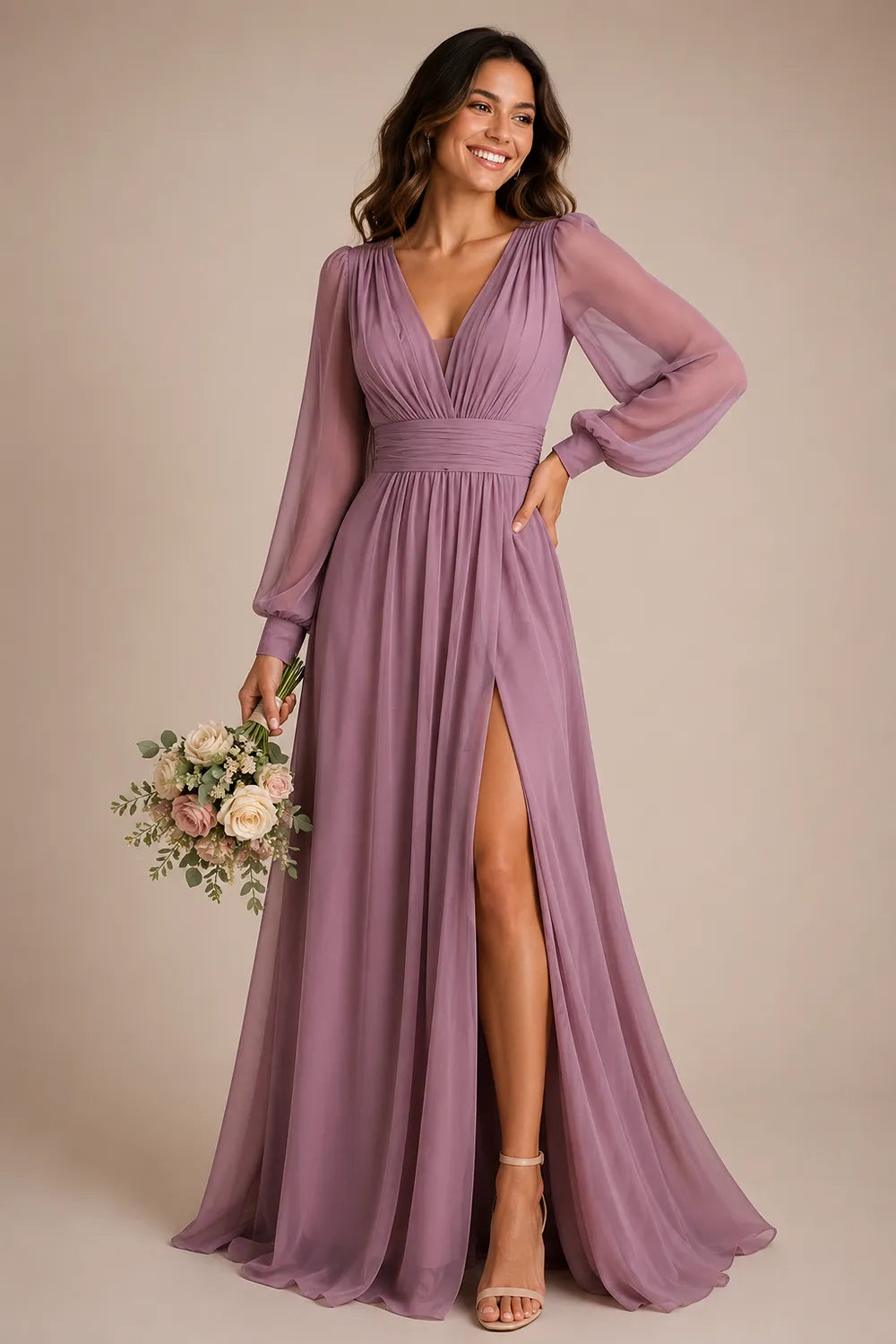 Valeria Ruched Waist Chiffon Evening Dress