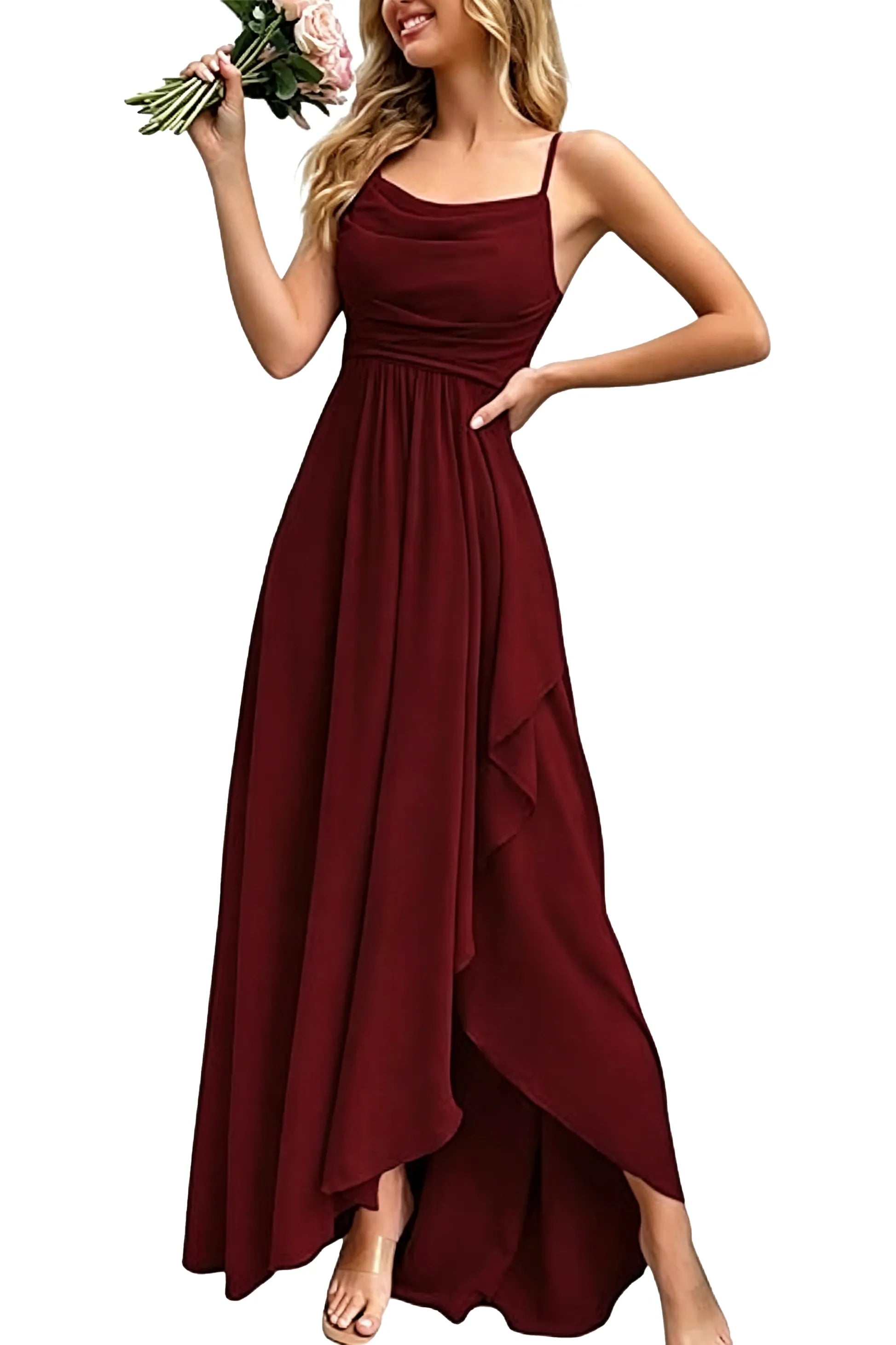 Aurelia Draped Spaghetti Strap Maxi Dress