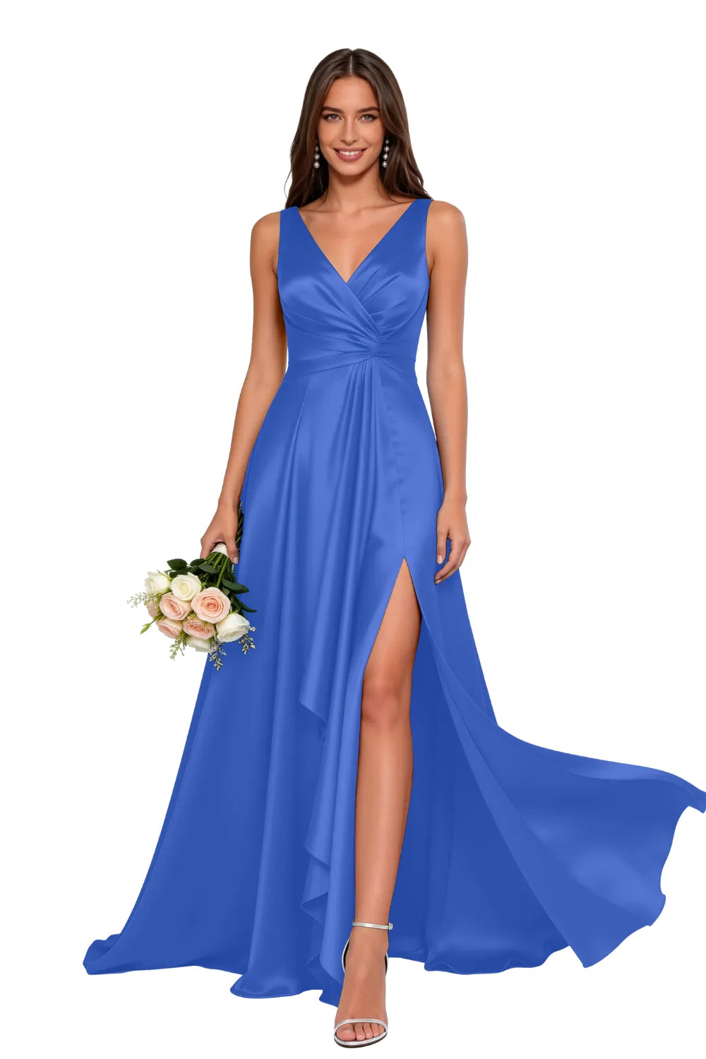 Elegant V Neck A Line Formal Maxi Dress