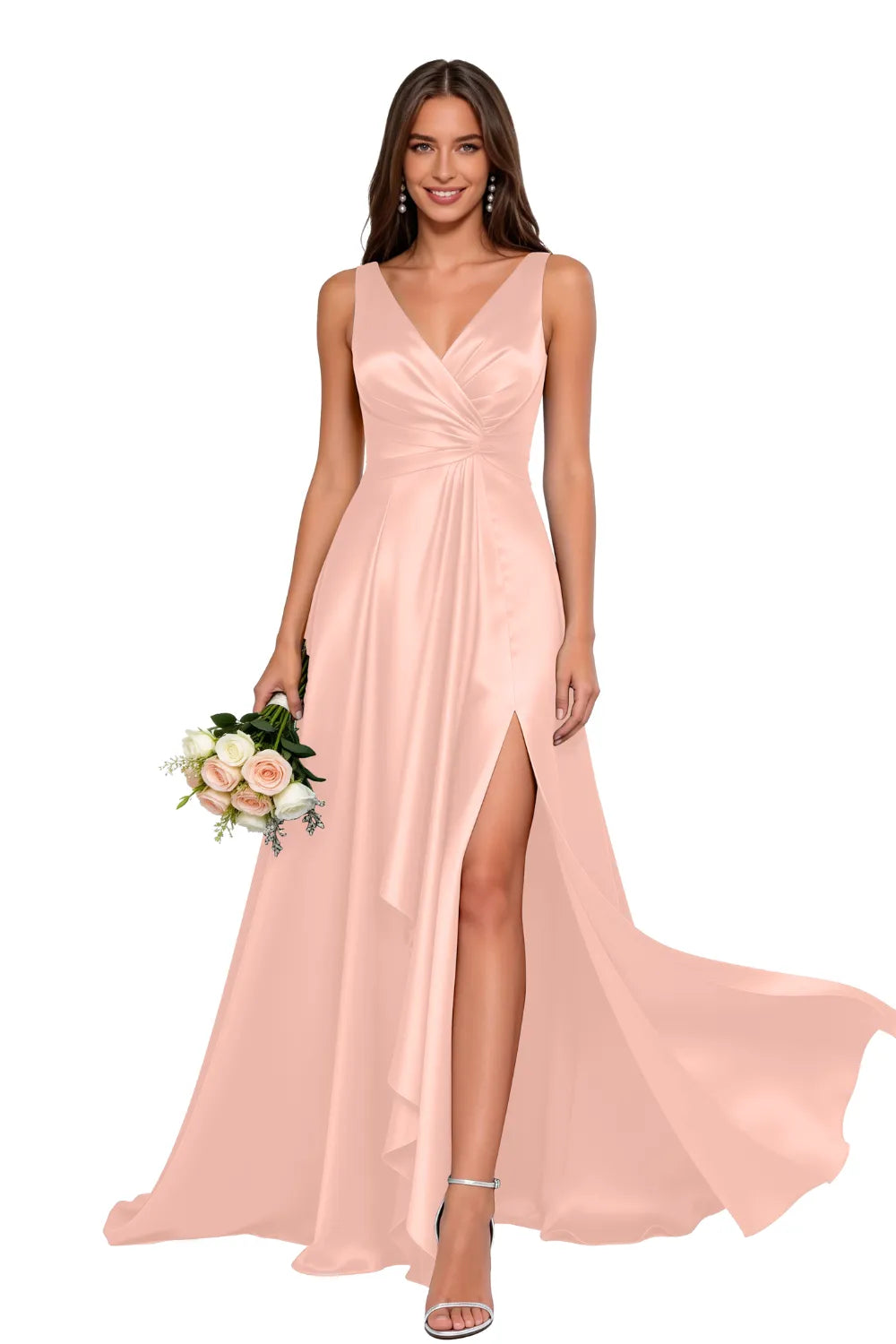 Elegant V Neck A Line Formal Maxi Dress