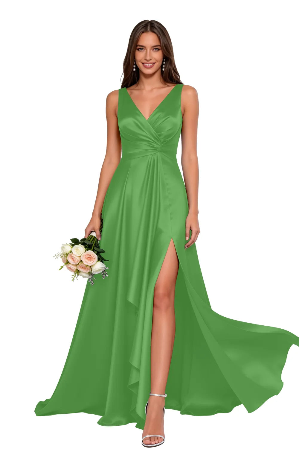 Elegant V Neck A Line Formal Maxi Dress