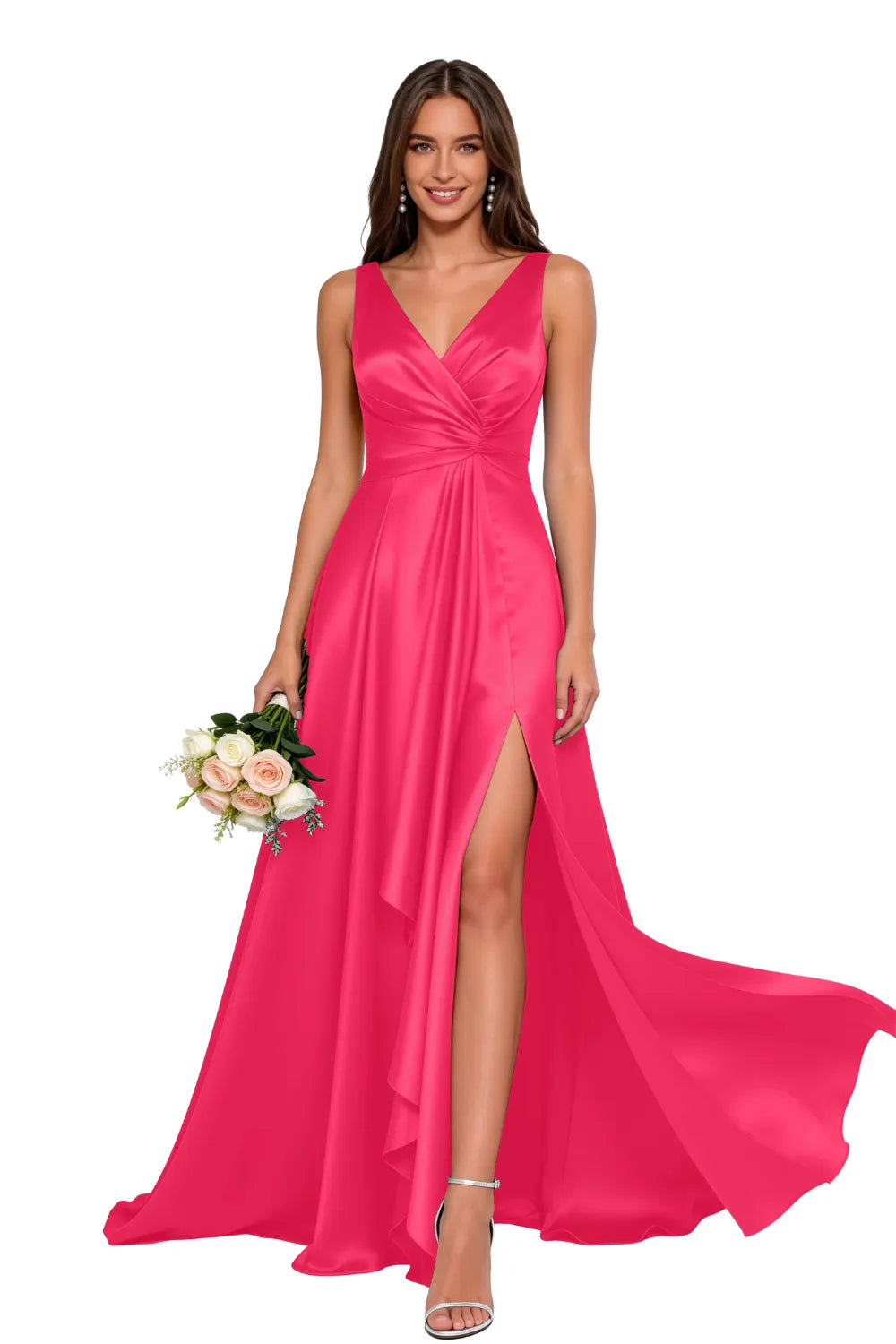 Elegant V Neck A Line Formal Maxi Dress