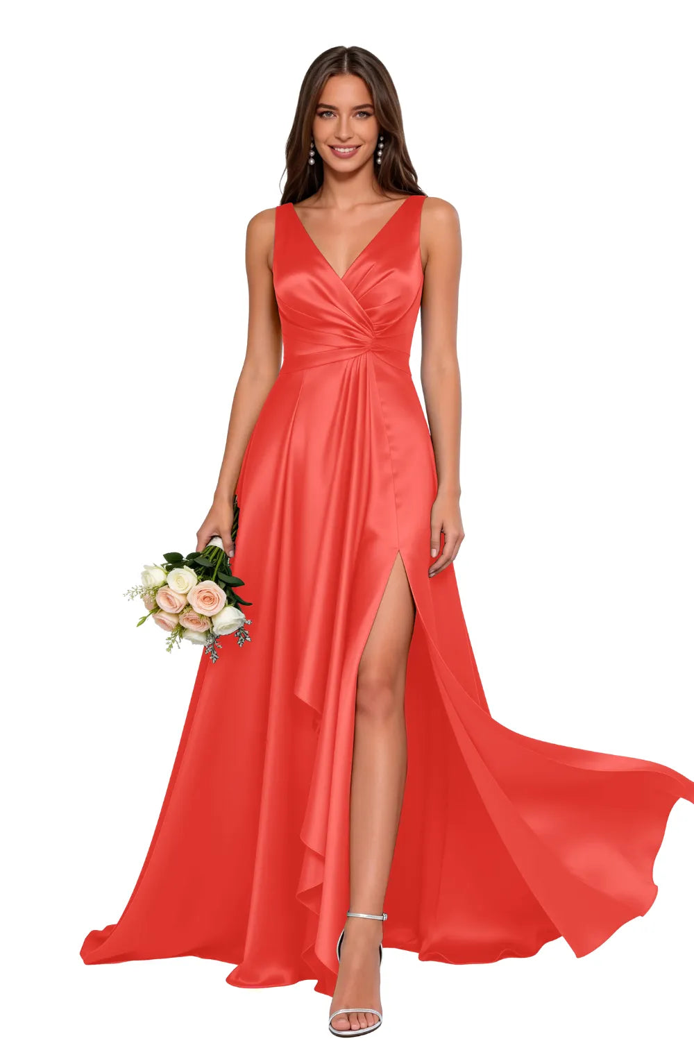 Elegant V Neck A Line Formal Maxi Dress