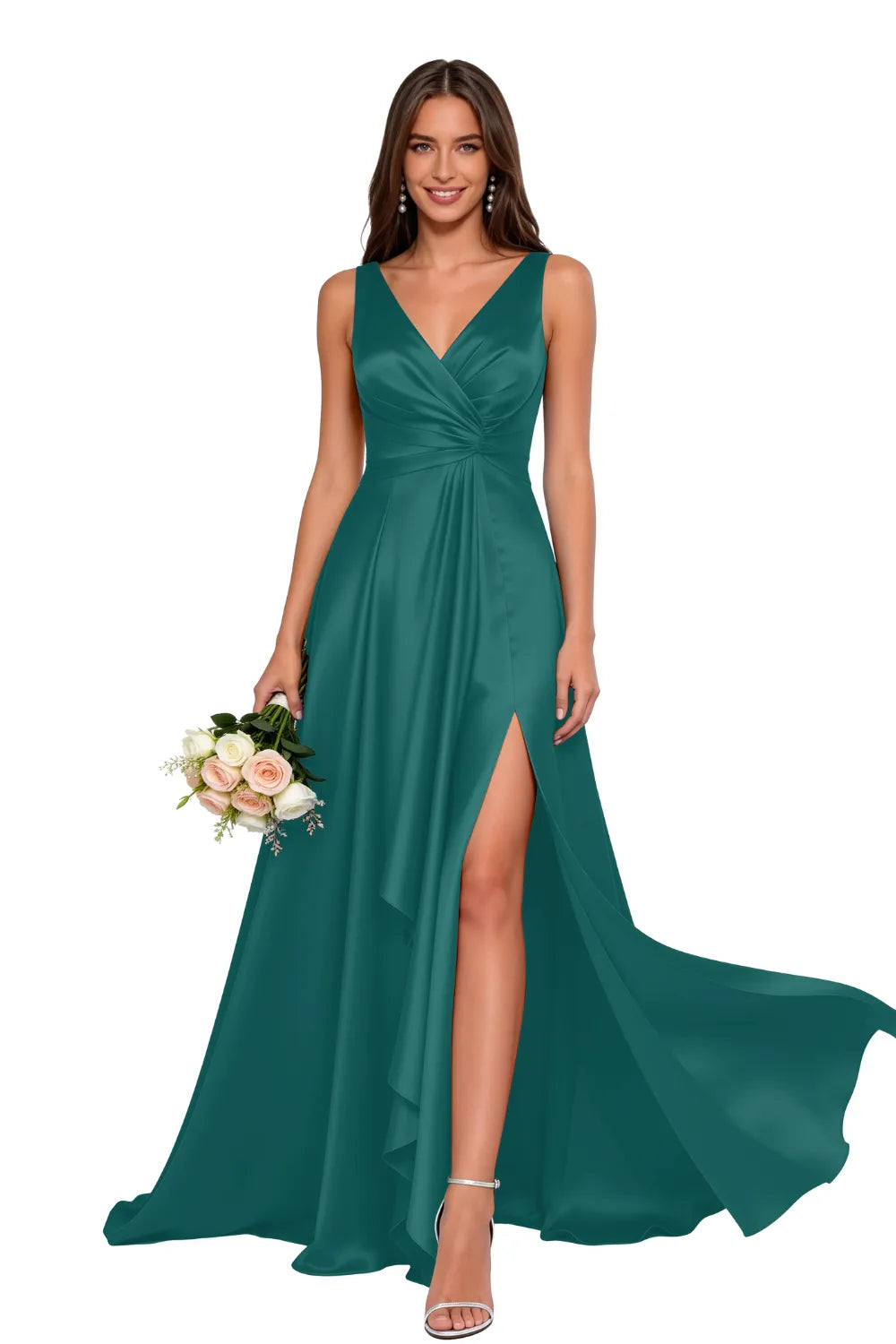 Elegant V Neck A Line Formal Maxi Dress