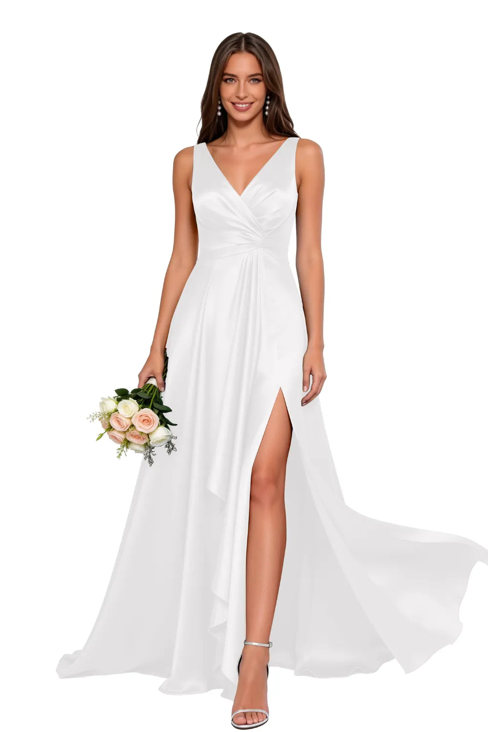 Elegant V Neck A Line Formal Maxi Dress