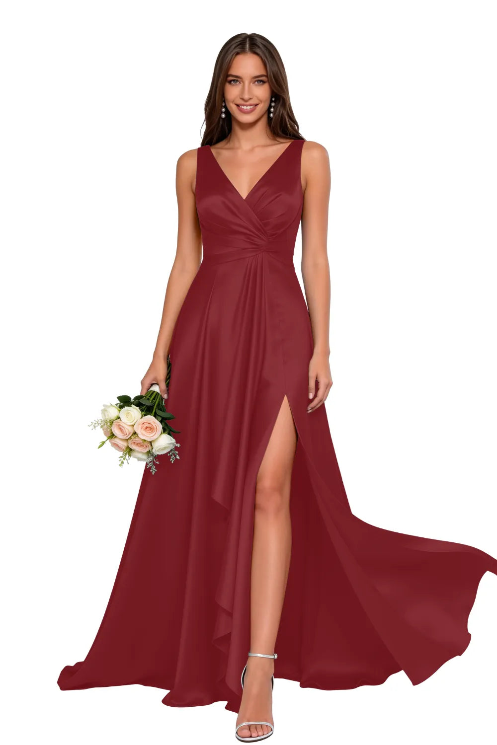 Elegant V Neck A Line Formal Maxi Dress