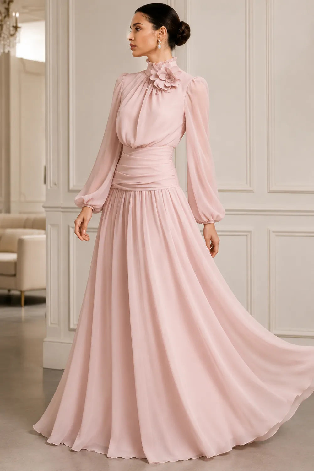 Regal Long Sleeve Chiffon Evening Dress
