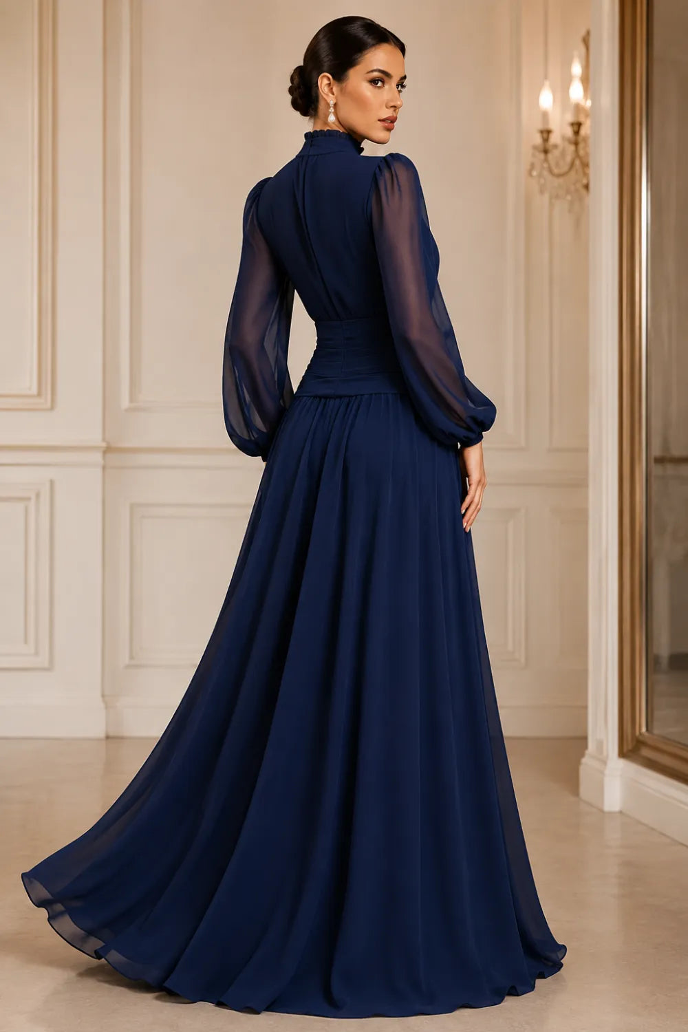 Regal Long Sleeve Chiffon Evening Dress