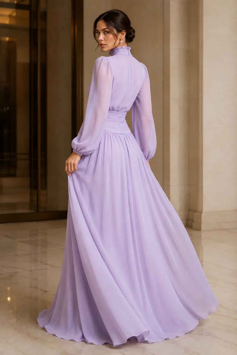 Regal Long Sleeve Chiffon Evening Dress