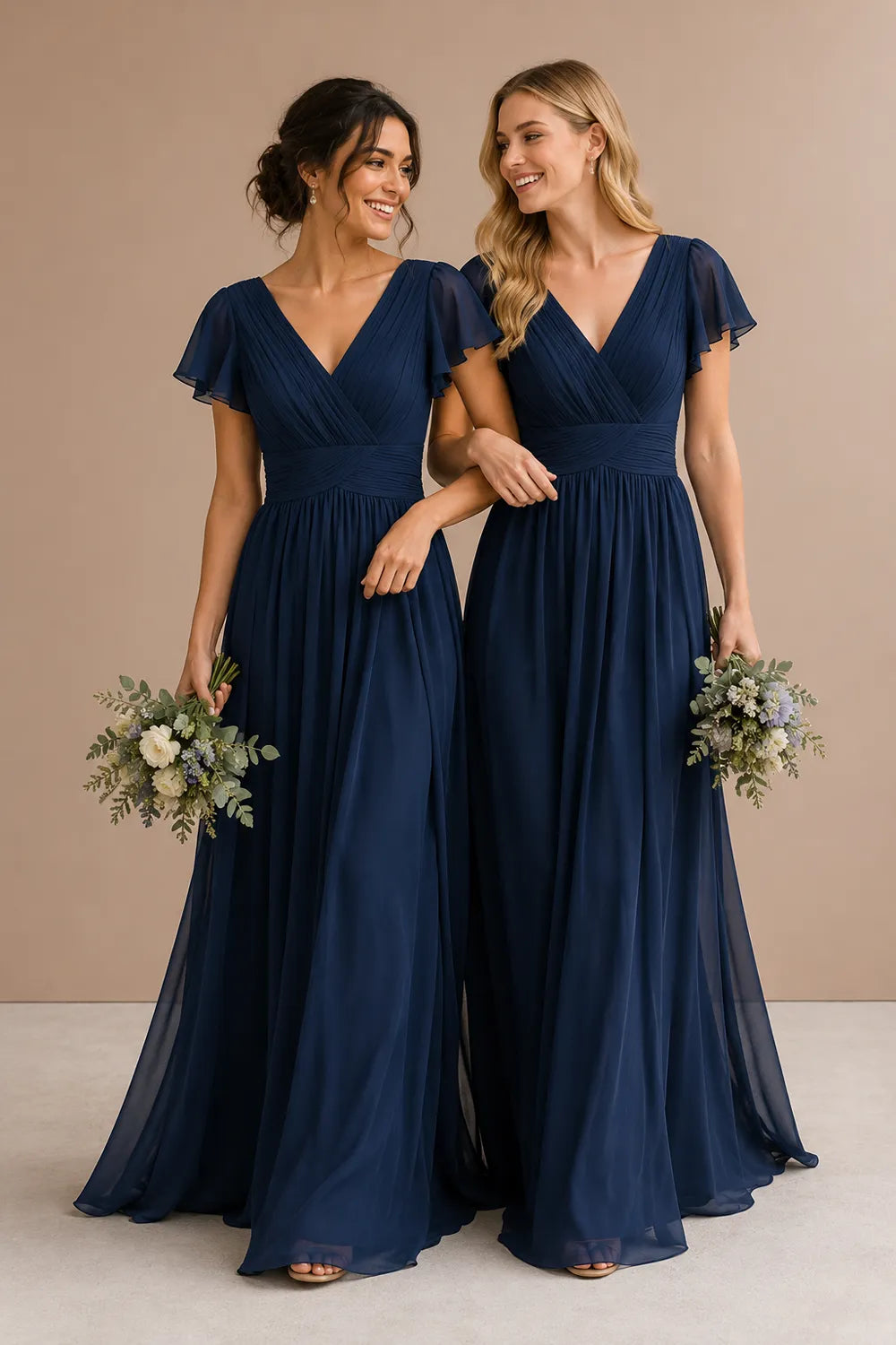 Liora Flutter Sleeve Maxi Formal Gown