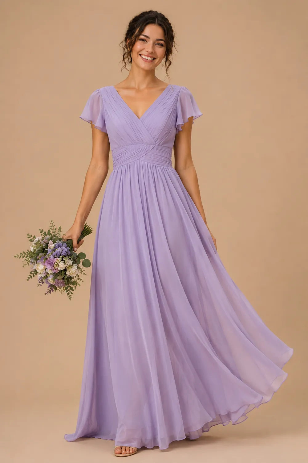 Liora Flutter Sleeve Maxi Formal Gown