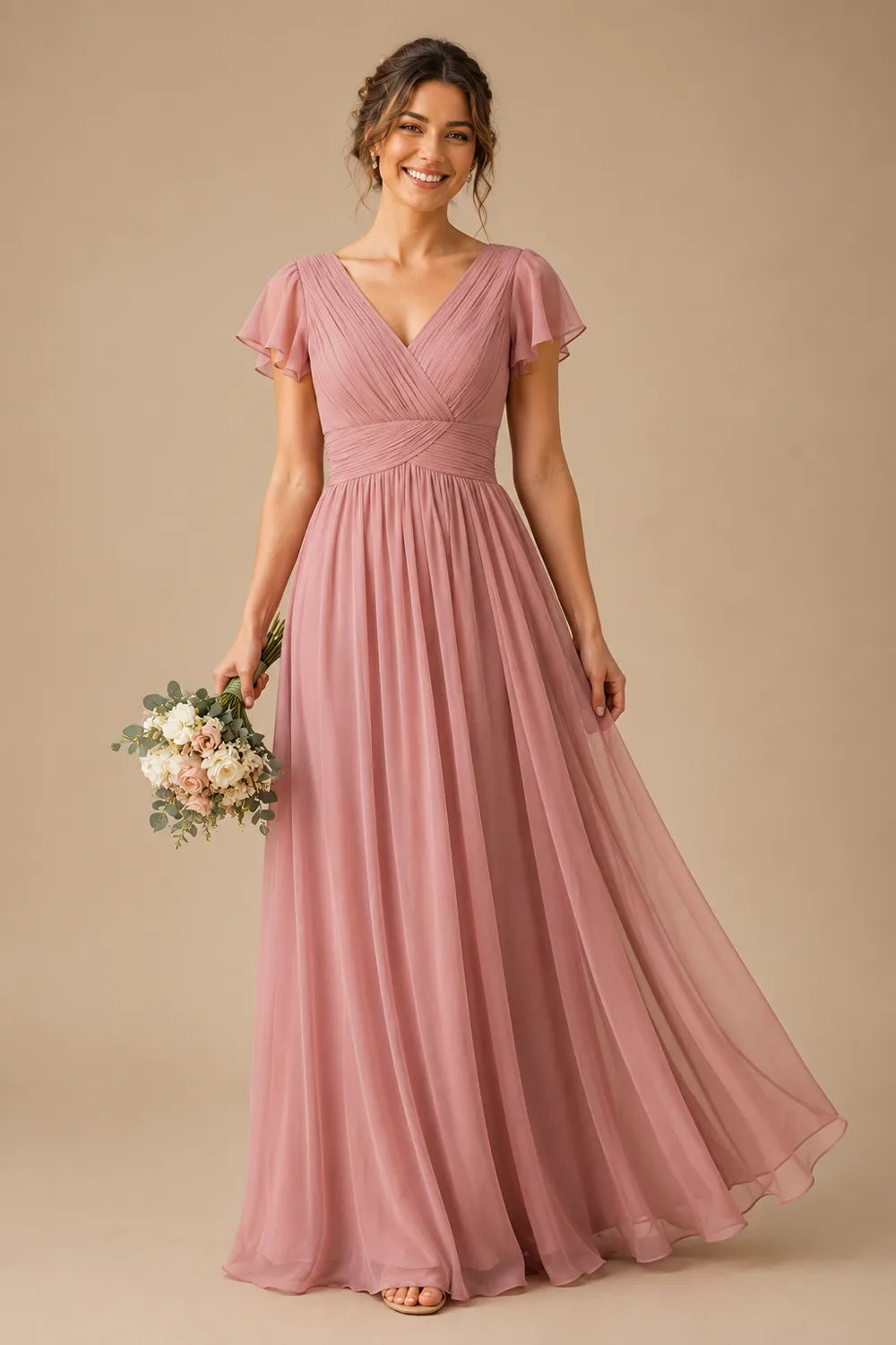 Liora Flutter Sleeve Maxi Formal Gown
